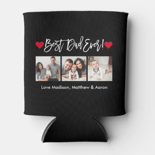 ブラシモダンスクリプトハート3枚の写真最高のパパEver 缶クーラー (正面)