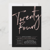 ブラシモダンスクリプトバラ金ゴールド24th誕生日パーティー 招待状 (正面)