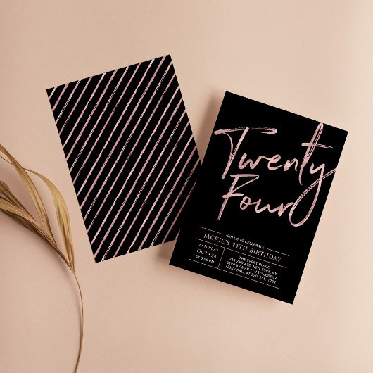 ブラシモダンスクリプトバラ金ゴールド24th誕生日パーティー 招待状