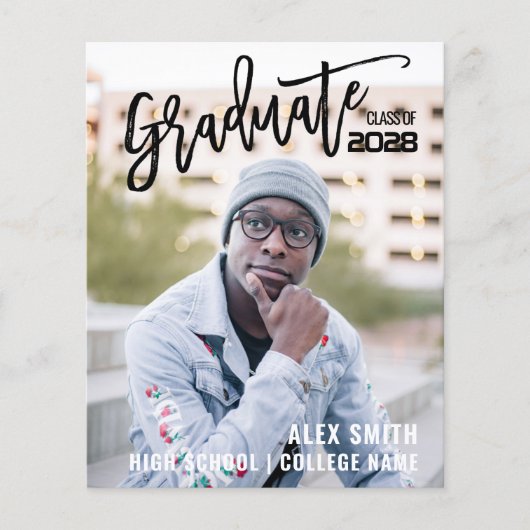 ブラシモダンスクリプトフルフォト卒業のお知らせ チラシ (正面)