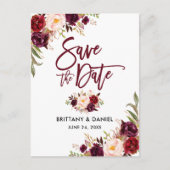 ブラシモダンスクリプトフローラBurgundy日付を保存 案内ポストカード (正面)