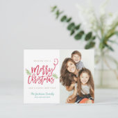 ブラシモダンスクリプトブライトクリスマスホリデーフォト シーズンポストカード (スタンド正面)