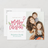 ブラシモダンスクリプトブライトクリスマスホリデーフォト シーズンポストカード (正面/裏面)