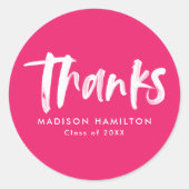 ブラシモダンスクリプトホットピンク卒業ありがとう ラウンドシール (正面)