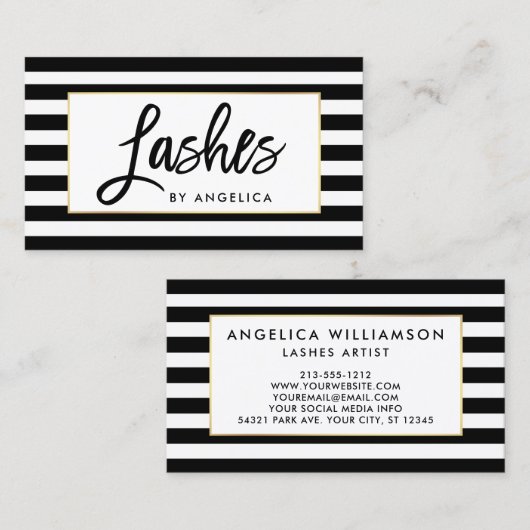 ブラシモダンスクリプトメイクアップアーティストラッシュストライプの 名刺 (正面/裏面)