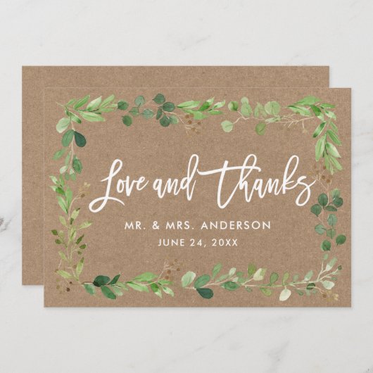 ブラシモダンスクリプトユーカリプトゥスラブク感謝していラフト サンキューカード (正面/裏面)