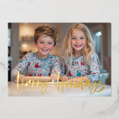 ブラシモダンスクリプトレッドカスタムフォトクリスマス 箔シーズンカード (正面)