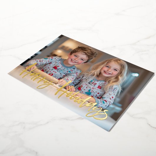 ブラシモダンスクリプトレッドカスタムフォトクリスマス 箔シーズンカード (回転した状態)