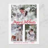 ブラシモダンスクリプトレッドハッピーホリデー3写真 ポストカード (正面)