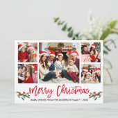ブラシモダンスクリプトレッド5フォトファミリークリスマス シーズンカード (スタンド正面)