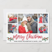 ブラシモダンスクリプトレッド5フォトメリークリスマス シーズンカード (正面)