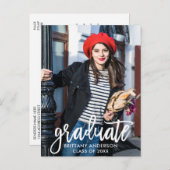 ブラシモダンスクリプト卒業パーティーの写真 インビテーションポストカード (正面/裏面)