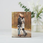 ブラシモダンスクリプト婚約写真の日付を保存 ポストカード (スタンド正面)