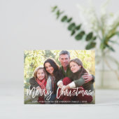ブラシモダンスクリプト家族の写真メリークリスマス ポストカード (スタンド正面)