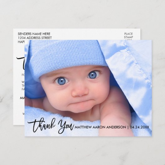 ブラシモダンスクリプト新生児ありがとうB 案内ポストカード (正面/裏面)