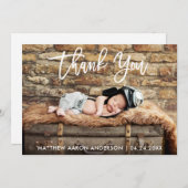 ブラシモダンスクリプト新生児サンキューカード 案内状 (正面/裏面)