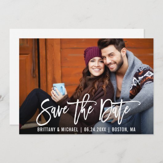 ブラシモダンスクリプト日付のフォトカードを保存 セーブザデート (正面/裏面)