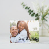 ブラシモダンスクリプト日付の写真を保存結婚する ポストカード (スタンド正面)