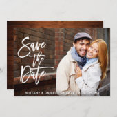 ブラシモダンスクリプト日付を保存する木のフォトカード 招待状 (正面/裏面)