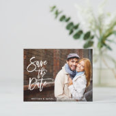 ブラシモダンスクリプト日付を保存カップル写真W ポストカード (スタンド正面)