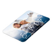 ブラシモダンスクリプト日付を保存カップル写真W マグネット (左側)