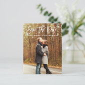 ブラシモダンスクリプト日付カップルの写真を保存 ポストカード (スタンド正面)