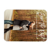 ブラシモダンスクリプト日付カップルの写真を保存 マグネット (横)