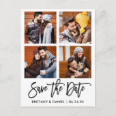 ブラシモダンスクリプト日付4フォトコラージュを保存 ポストカード (正面)