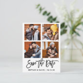 ブラシモダンスクリプト日付4フォトコラージュを保存 ポストカード (スタンド正面)