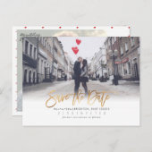 ブラシモダンスクリプト日付、金ゴールドを保存すフェイクる 案内ポストカード (正面/裏面)