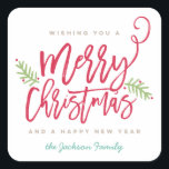ブラシモダンスクリプト明るいクリスマス スクエアシール<br><div class="desc">この休日素晴らしのシールで今年の休暇の季節に声明を作るブスタイリッシュラシのスクリプトフォントで"Merry Christmas"を特徴とする。このデザインで更に多くの作品のために私たちのオンラインストアを買う！</div>