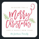 ブラシモダンスクリプト明るいクリスマス スクエアシール<br><div class="desc">この休日素晴らしのシールで今年の休暇の季節に声明を作るブスタイリッシュラシのスクリプトフォントで"Merry Christmas"を特徴とする。このデザインで更に多くの作品のために私たちのオンラインストアを買う！</div>