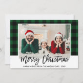 ブラシモダンスクリプト緑の格子写真クリスマス シーズンカード (正面)