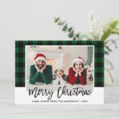 ブラシモダンスクリプト緑の格子写真クリスマス シーズンカード (スタンド正面)