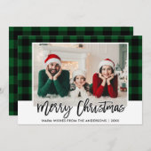 ブラシモダンスクリプト緑の格子写真クリスマス シーズンカード (正面/裏面)