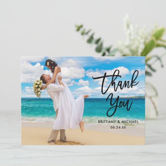 ブラシモダンスクリプト花婿の名前フォト結婚ズ サンキューカード (スタンド正面)