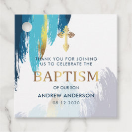 ブラシモダンスクリプト金ゴールド&ブルーバプテスマ フェイバータグ