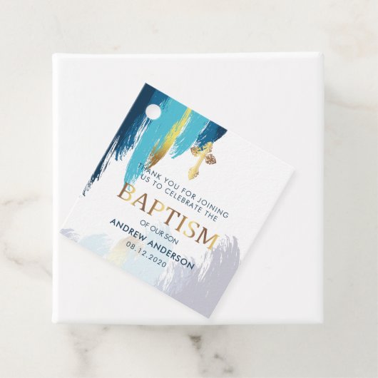 ブラシモダンスクリプト金ゴールド&ブルーバプテスマ フェイバータグ (インサイチュ)