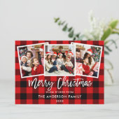 ブラシモダンスクリプト3フォトクリスマスレッドプレイド シーズンカード (スタンド正面)