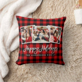 ブラシモダンスクリプト3フォトホリデーズレッドプレイド クッション (ブランケット)