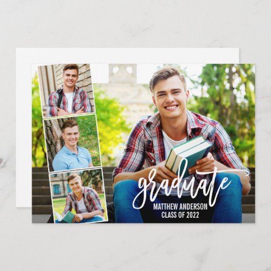 ブラシモダンスクリプト4写真の卒業 案内状 (正面/裏面)