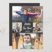 ブラシモダンスクリプト4写真ハッピー新年カード 招待状 (正面/裏面)