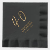 ブラシモダンスクリプト40th誕生日パーティーブラック 箔ナプキン (正面)