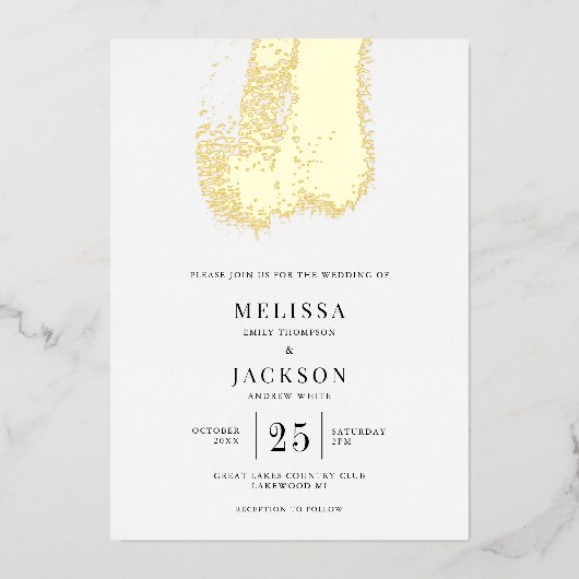 ブラシモダンストロークエレガントな結婚式 箔招待状 (正面)