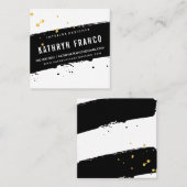 ブラシモダンストロークスタイリッシュブラック金ゴールド（ばちゃばちゃ）跳ねる スクエア名刺 (正面/裏面)