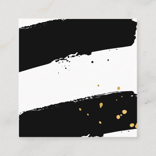 ブラシモダンストロークスタイリッシュブラック金ゴールド（ばちゃばちゃ）跳ねる スクエア名刺 (裏面)