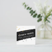 ブラシモダンストロークスタイリッシュブラック金ゴールド（ばちゃばちゃ）跳ねる スクエア名刺 (スタンド正面)