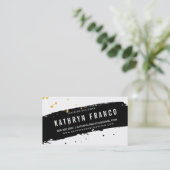 ブラシモダンストロークスタイリッシュブラック金ゴールド(ばちゃばちゃ)跳ねる 名刺 (スタンド正面)