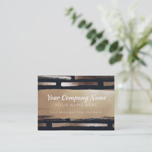 ブラシモダンストロークブロンズフォイルネイビープロフェッショナル 名刺 (スタンド正面)