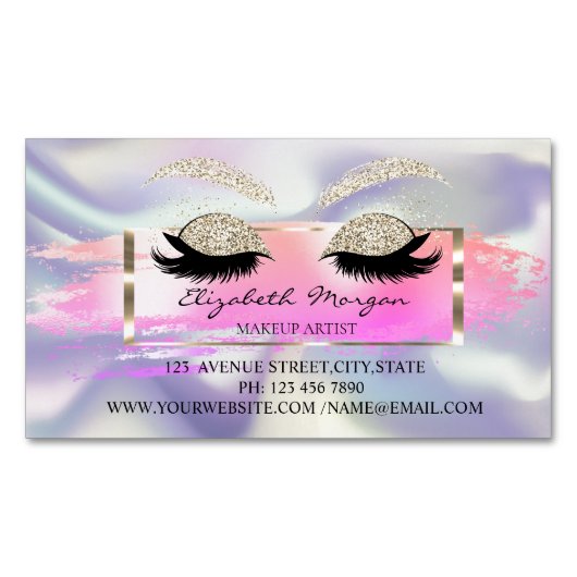 ブラシモダンストローク、ホログラフィックグリッターの点滅 マグネット名刺 (正面)